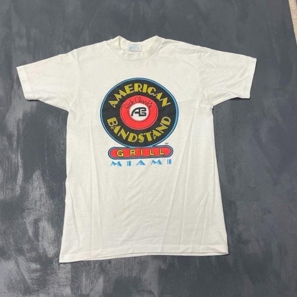 Vintage American‎ Bandstand Grill T-Shirt Men Small White 1980s Hanes